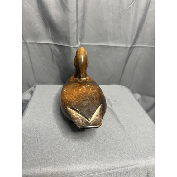 Vintage Large Hand Carved Wooden Duck Decoy with Glass Eyes Dark Wood - Picture 5 of 6